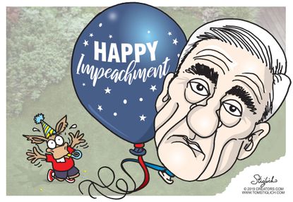 Political Cartoon U.S. Mueller Report Happy Impeachment Democrat Balloon