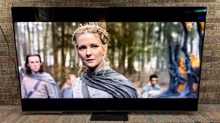 Galadriel in The Rings of Power, playing on a TCL QM8 Mini-LED TV (2024)