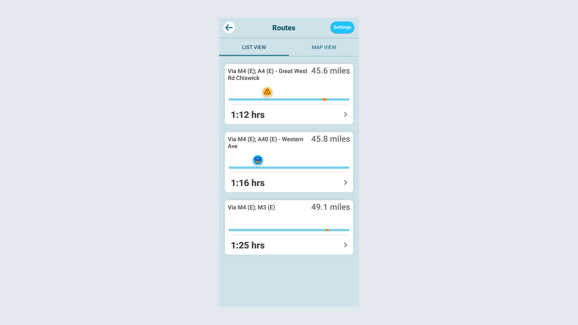 waze pick a route menu