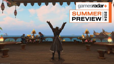 A female Hrothgar enjoying Final Fantasy 14 Dawntrail's new town