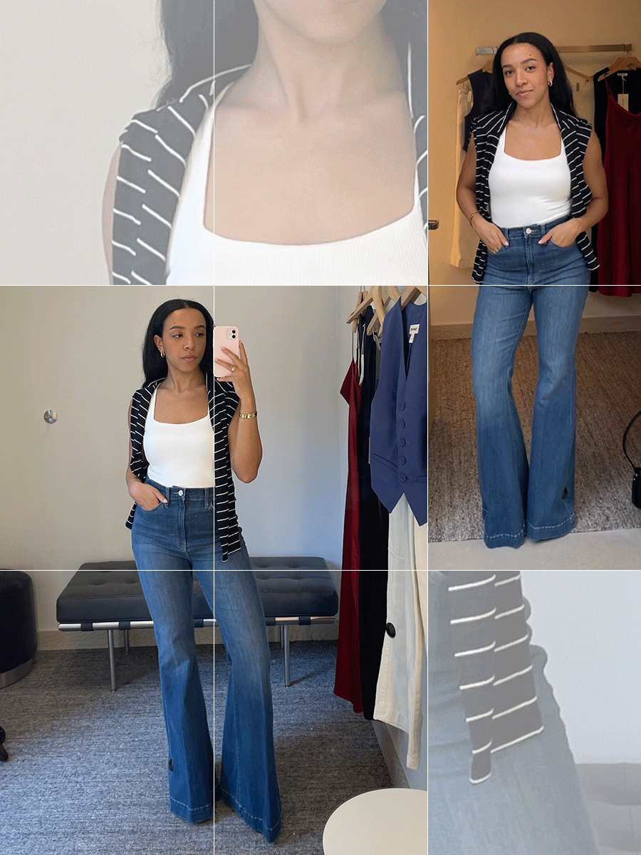 Editor Wearing Flare Jeans and White Tank