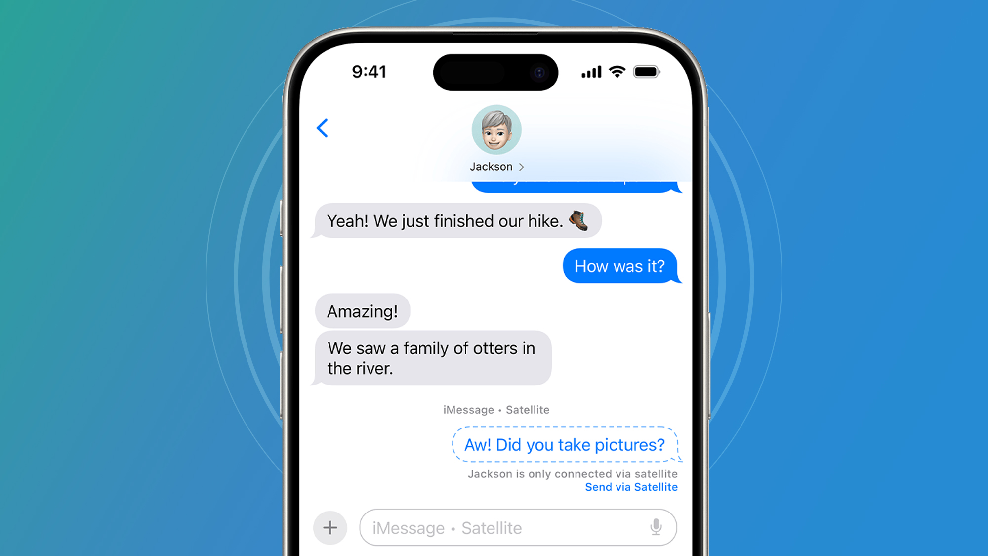 An iPhone showing the iOS 18 Messages via satellite feature
