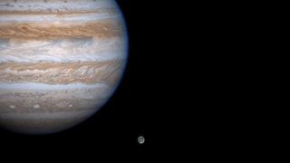 Jupiter is a gas giant, but it has rocky moons, including Ganymede (shown here), the largest moon in the solar system.