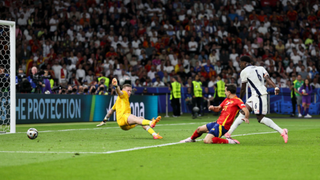 Spain's Mikel Oyarzabal scores a goal at the UEFA EURO 2024 final in Berlin