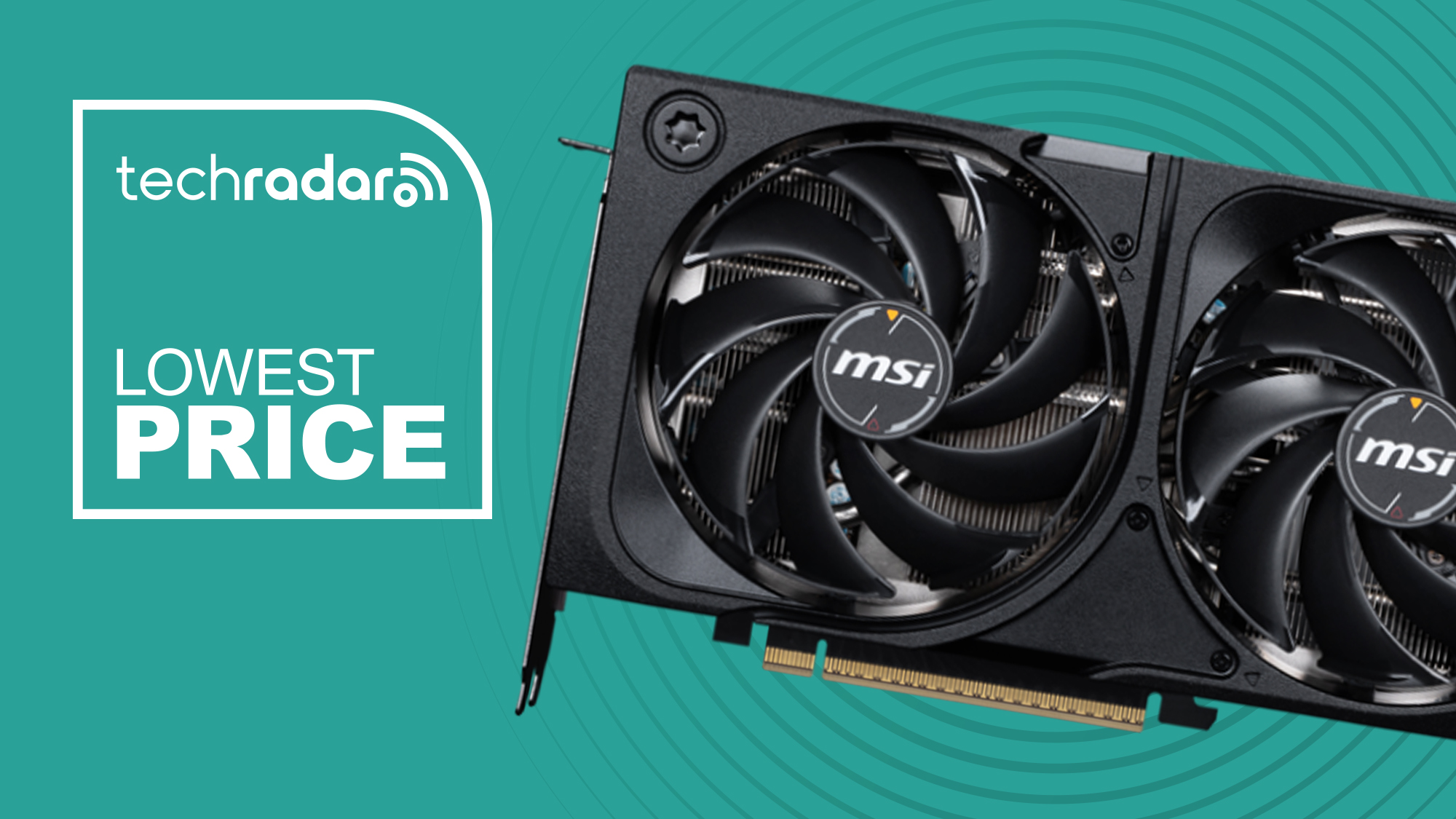 The MSI RTX 5070 Shadow 2X on a green background