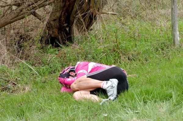 Andreas Klier, one of the most respected Classics riders in the bunch, and former race winner, takes a tumble