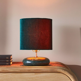 teal table lamp with donut base