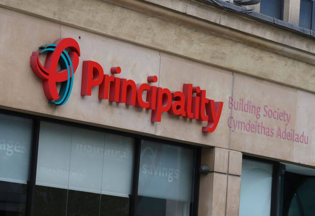 A general view of the front of the Principality building society in Cardiff, Wales.