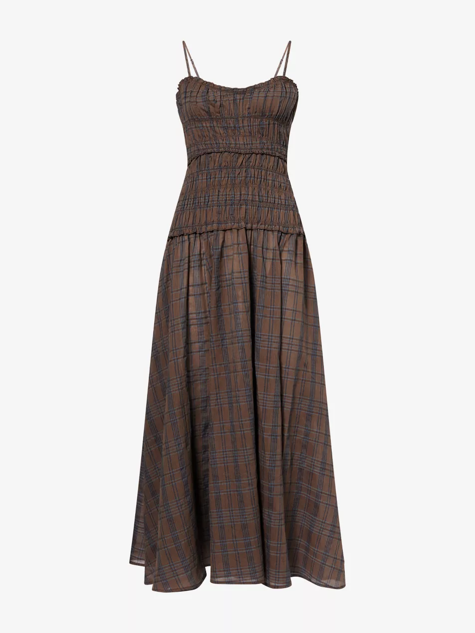 Petra Check-Print Cotton-Blend Midi Dress - 4