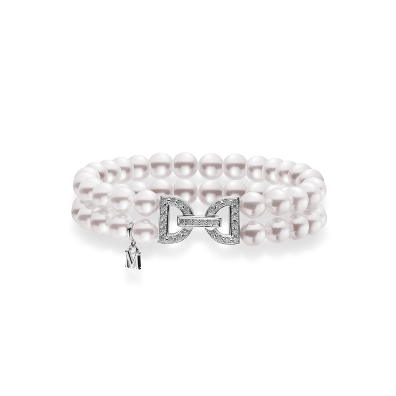 Mikimoto, Akoya Cultured Pearl Two Row Bracelet with Diamonds