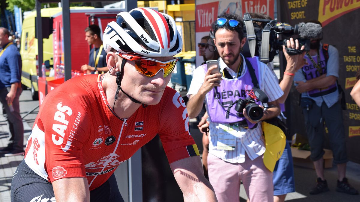 Andre Greipel arrives to sign-on