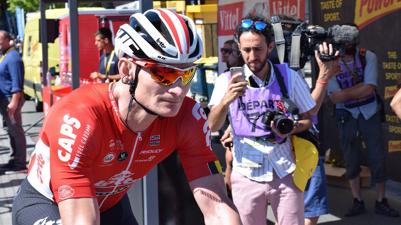 Andre Greipel arrives to sign-on
