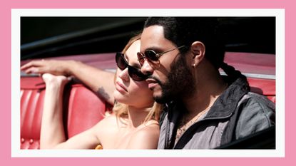 Lily-Rose Depp sunglasses/ Lily-Rose and The Weeknd wearing sunglasses while sat in car for The Idol/ in a pink template