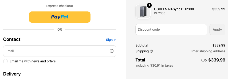 Ugreen AU store checkout page