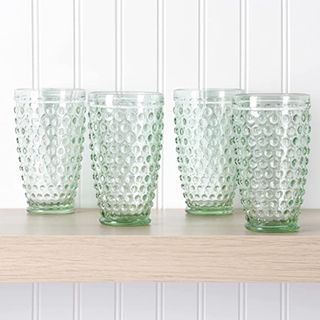 Martha Stewart Chauncey 4-Pack 14.3 oz Hobnail Handmade Glass Tumbler - Green