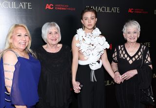 Sydney Sweeney with grandmothers attend the premiere of Neon's "Immaculate" during Beyond Fest at The Egyptian Theatre Hollywood on March 15, 2024 in Los Angeles, California.