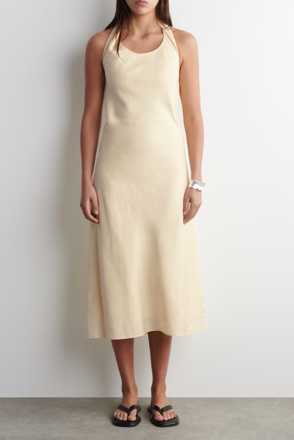 Twisted Linen-Blend Halterneck Dress