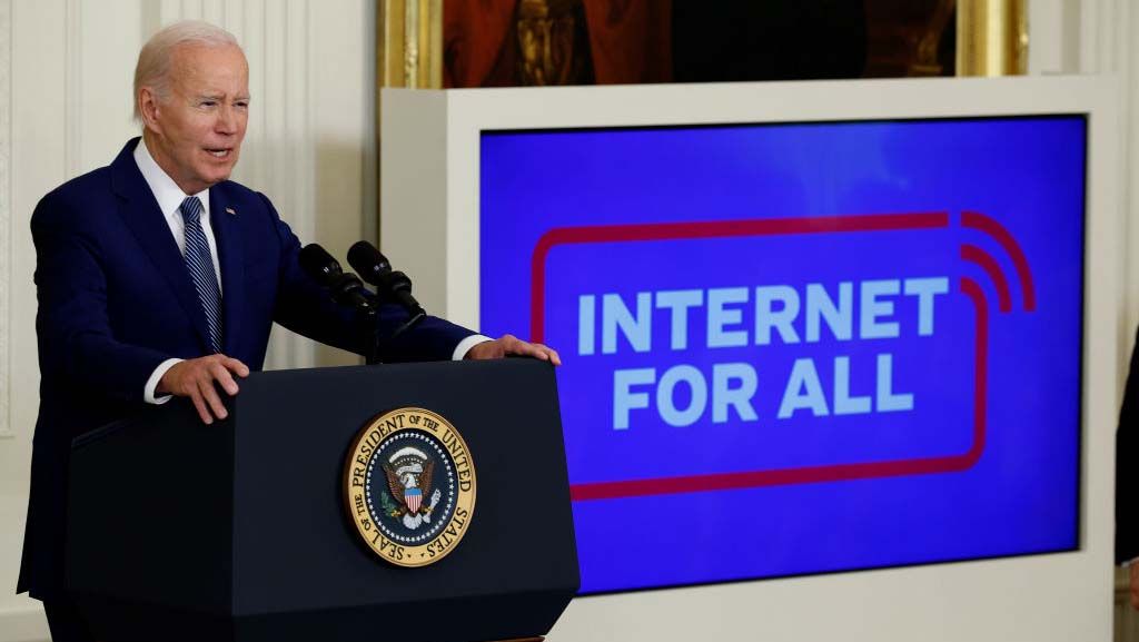 President Joe Biden speaks as he announces a $42 billion investment in high-speed internet infrastructure during an event in the East Room of the White House on June 26, 2023 in Washington, DC