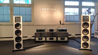 The Piega Coax 711 speakers in the company's demo room