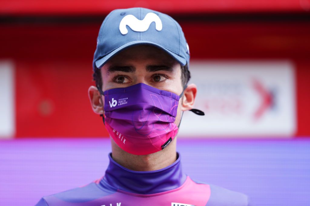BRIVIESCA SPAIN AUGUST 04 Gonzalo Serrano of Spain and Movistar Team Purple Leader Jersey celebrates at podium during the 43rd Vuelta a Burgos 2021 Stage 2 a 175km stage from Tardajos to Briviesca VueltaBurgos BurgosCycling CapitalMundialdelCiclismo on August 04 2021 in Briviesca Spain Photo by Gonzalo Arroyo MorenoGetty Images