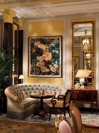 The Dorchester lounge area with art