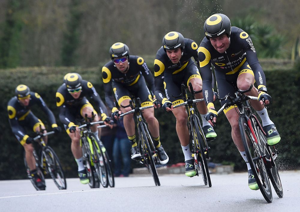 Team Direct Energie ride during the Team Time Trial on day one of the tour of 'La Mediterraneenne''