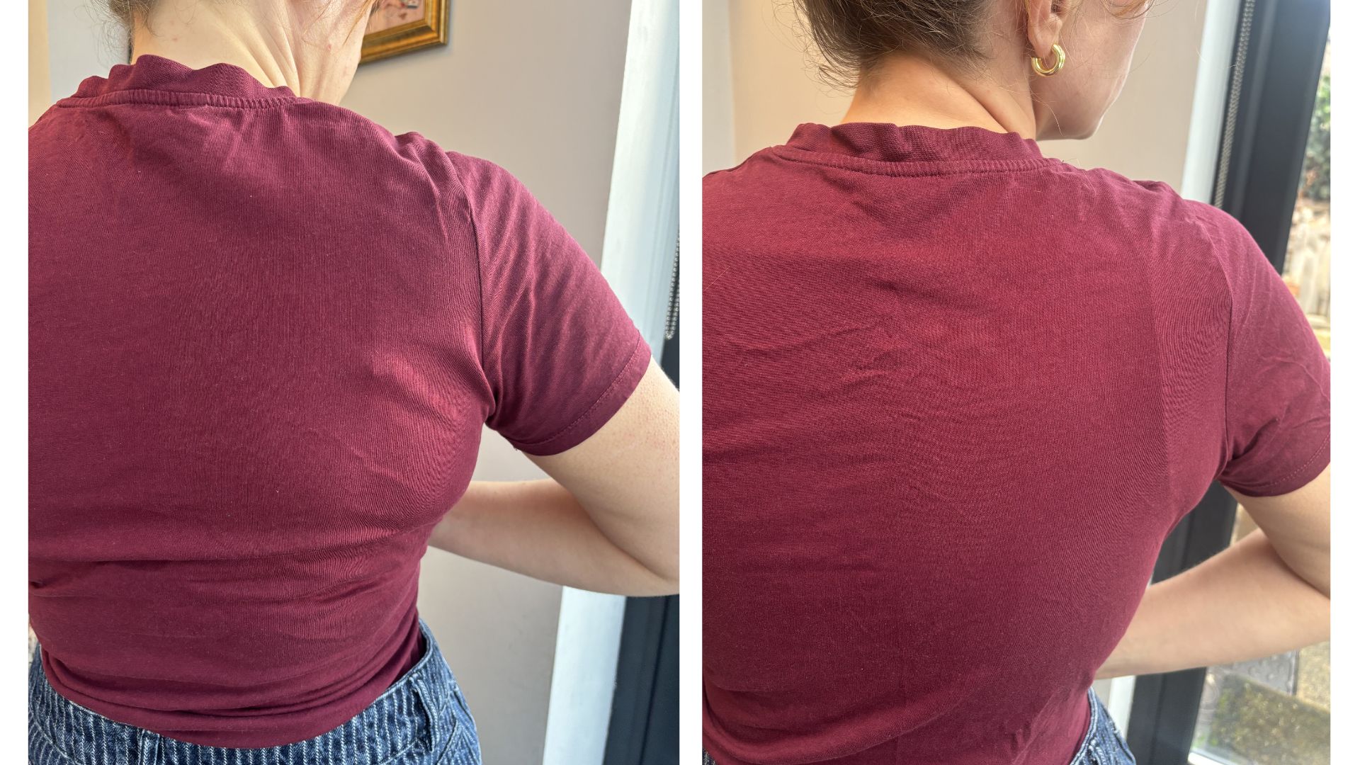 matilda from behind wearing a traditional bra and a smoothing bra