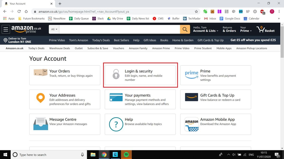 Now select the Login and security menu