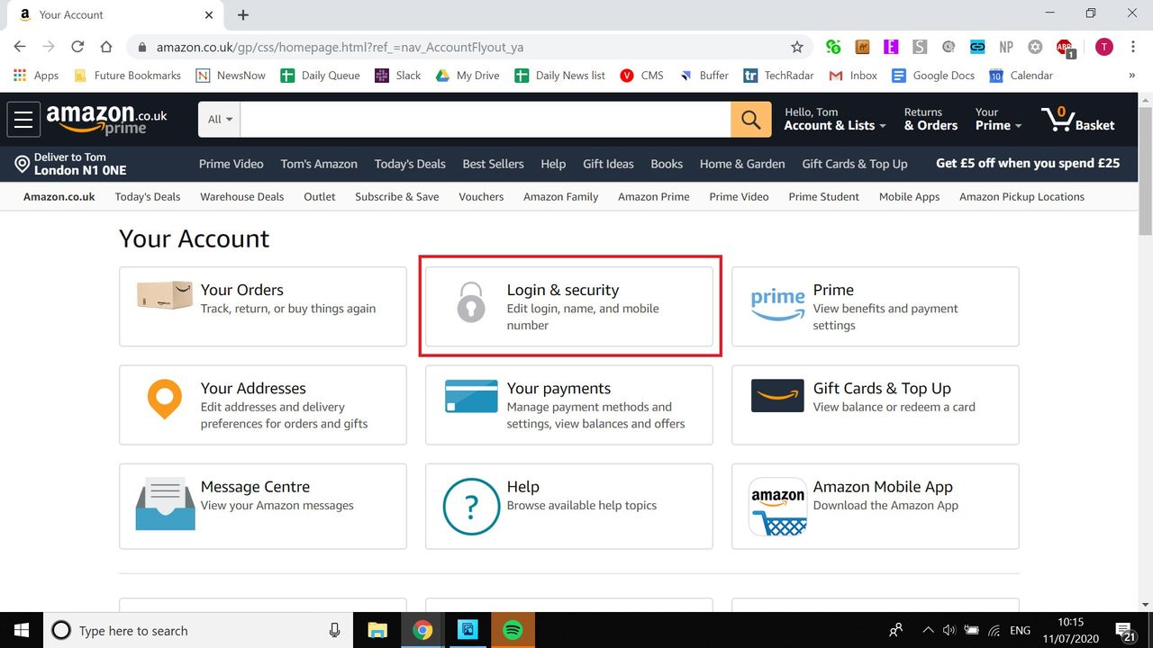 Now select the Login and security menu