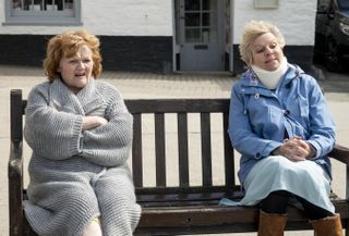First look: Lesley Nicol as Irene on Doc Martin, with sidekick Mrs Tishell, played by Selina Cadell.