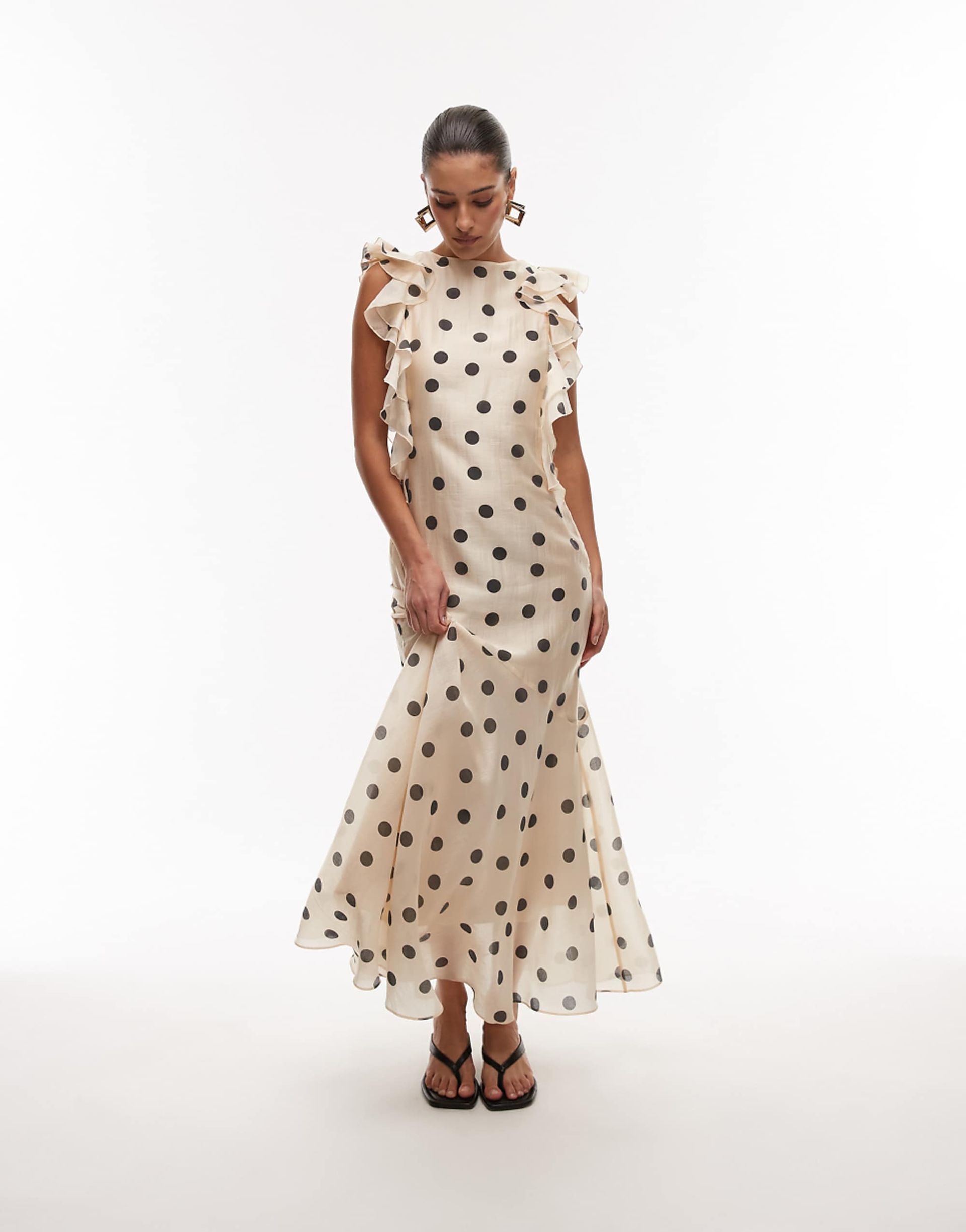 & Other Stories Maxi Dress With Ruffle Edging and Low Back in Spot Print