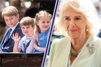 Prince George, Charlotte and Louis, and Queen Camilla