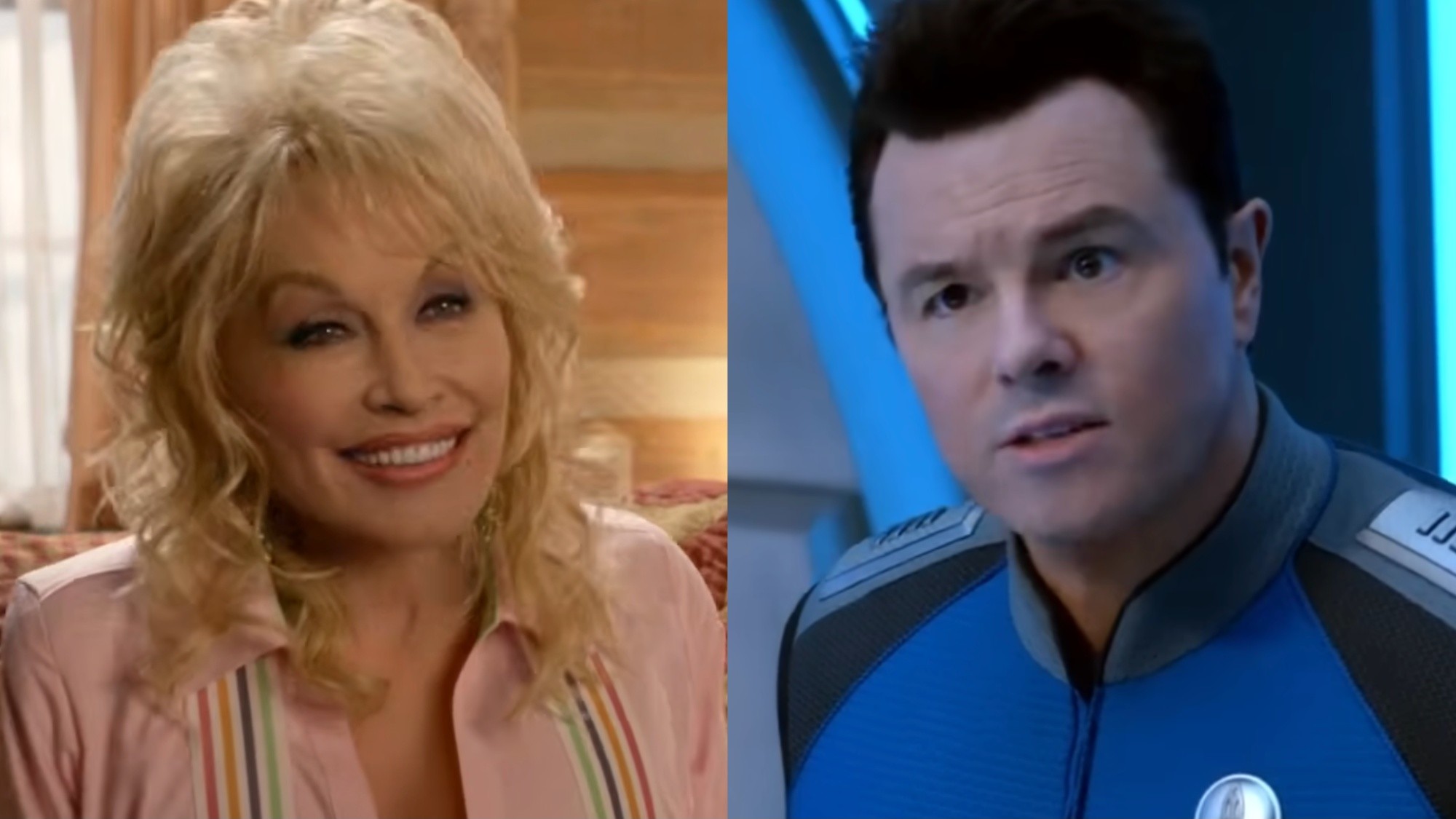 Dolly Parton and Seth MacFarlane on The Orville split image