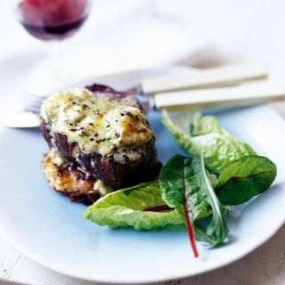 Fillet Steaks with Blue Cheese Butter and Bubble and Squeak Cakes