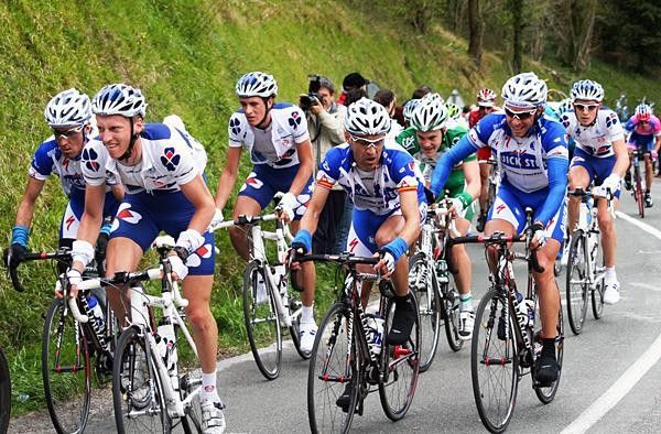 Quick Step riders on one of the climbs of the day.