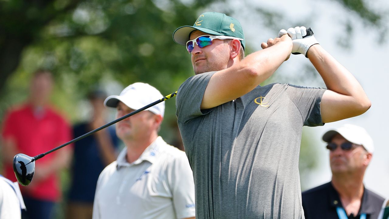 Bernd Wiesberger hits a drive in LIV Golf