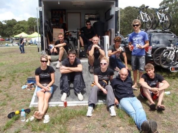 The team gathers the morning after.