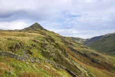 Rugged Welsh landscape in autumn. Route to the mountain peak of Cnicht.