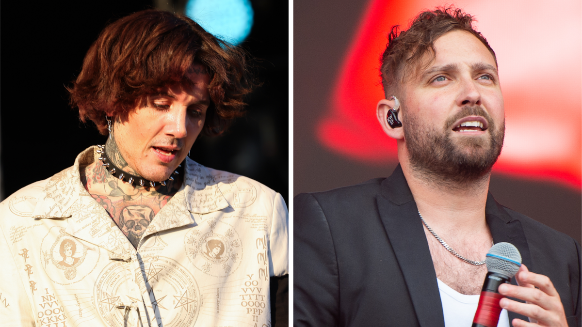 Oli Sykes performing live with Bring Me The Horizon in 2024 and Josh Franceshi performing with You Me At Six in 2023