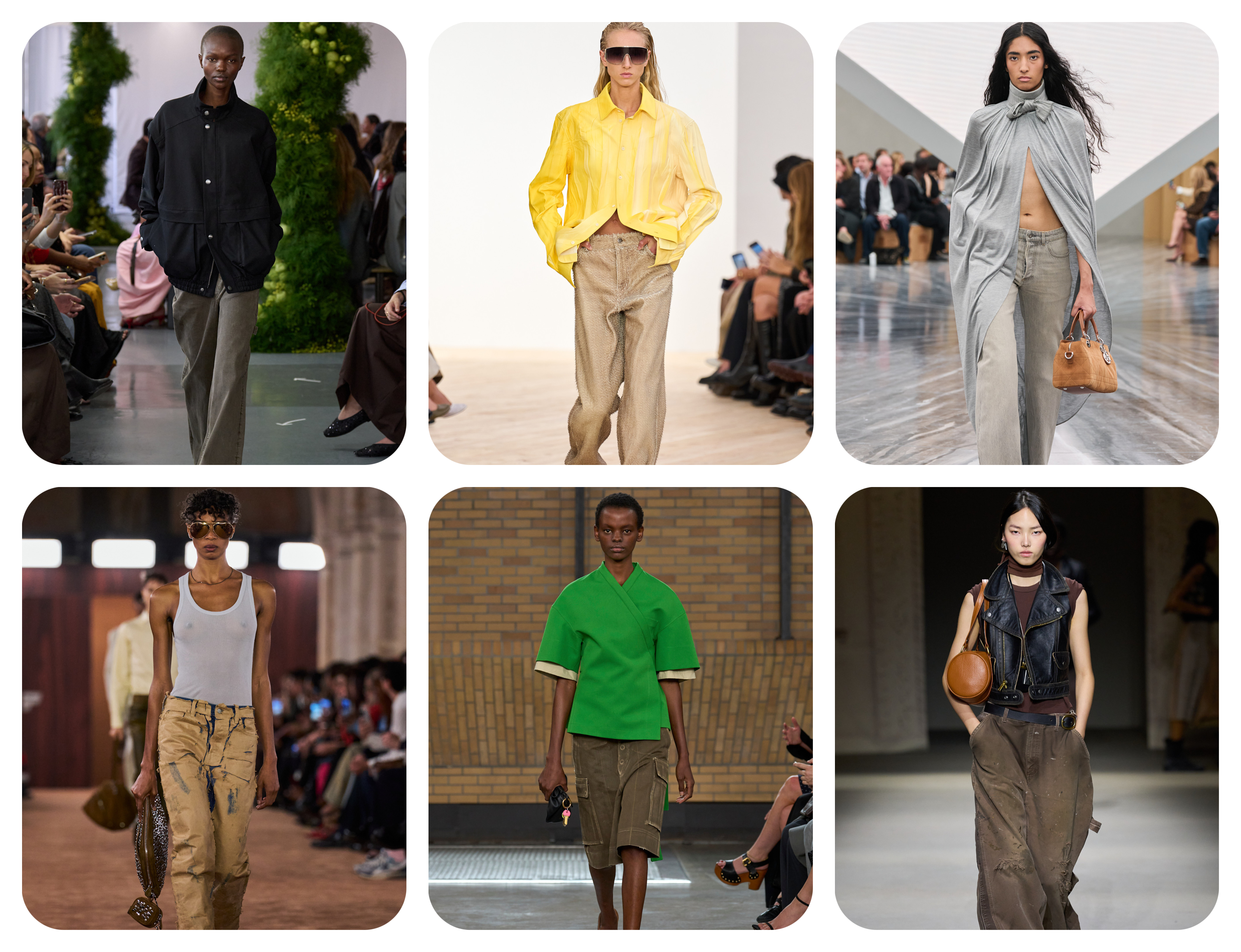 spring 2026 denim trends, brown denim at Tibi, Loewe, Dior, Acne Studios, Calvin Klein, and Coach