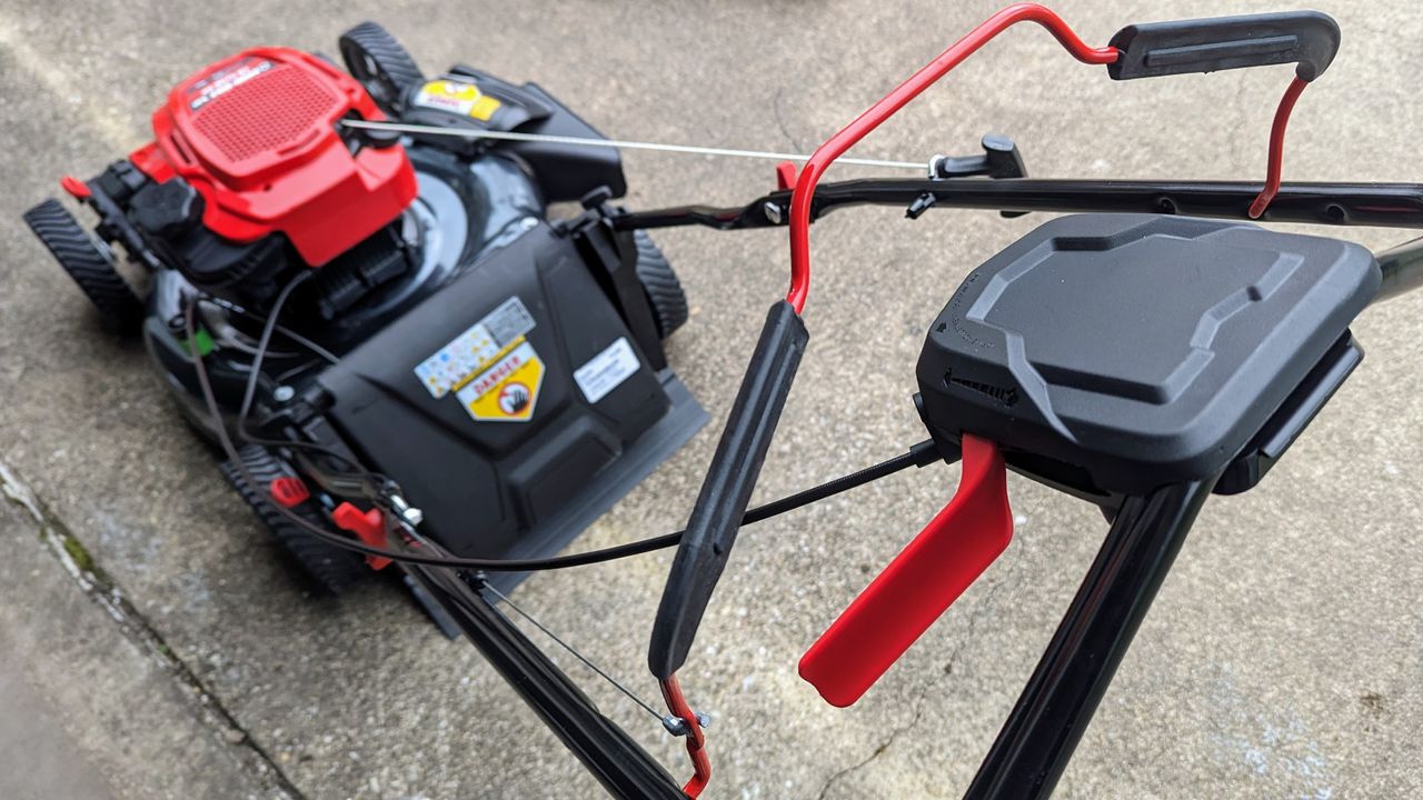 Troy-Bilt TB310B XP 21 in. 163 cc Briggs and Stratton Ready Start Engine 3-in-1 Gas RWD Self Propelled Lawn Mower being tested in writer's yard