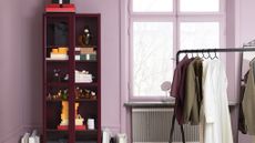 IKEA disassembly instructions, bedroom with IKEA furniture, wardrobe and clothing rail in IKEA bedroom