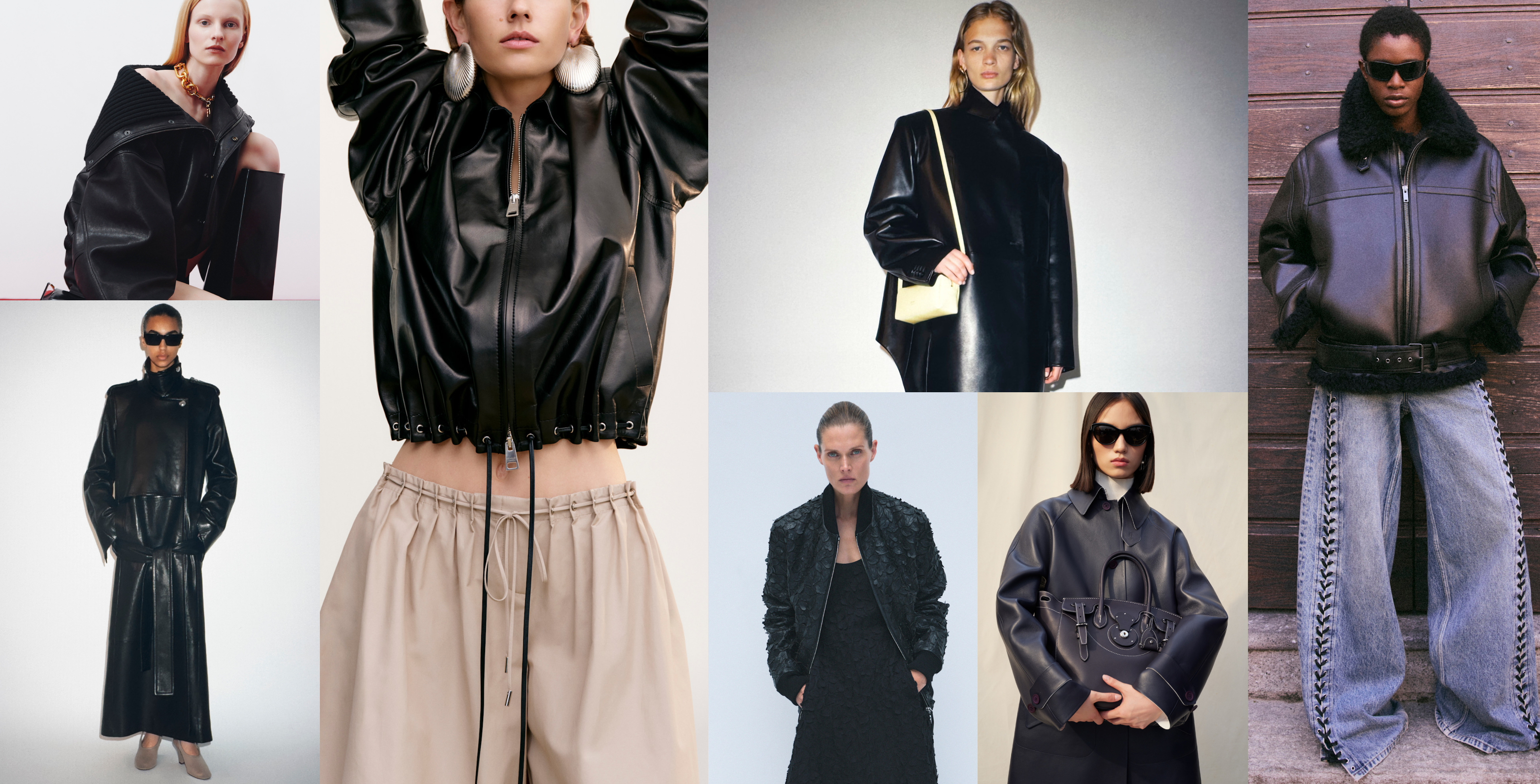 the winter 2026 leather jacket trend at Balmain, Khaite, Brandon Maxwell, Gabriela Hearst, Ralph Lauren, and Stella McCartney Resort 2026