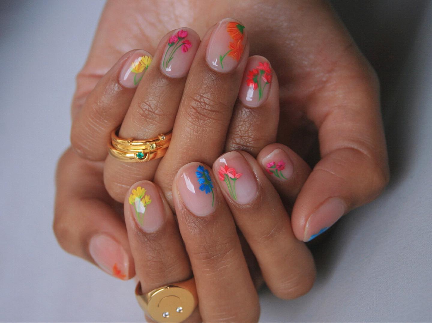 @imarninails colourful, floral nail art