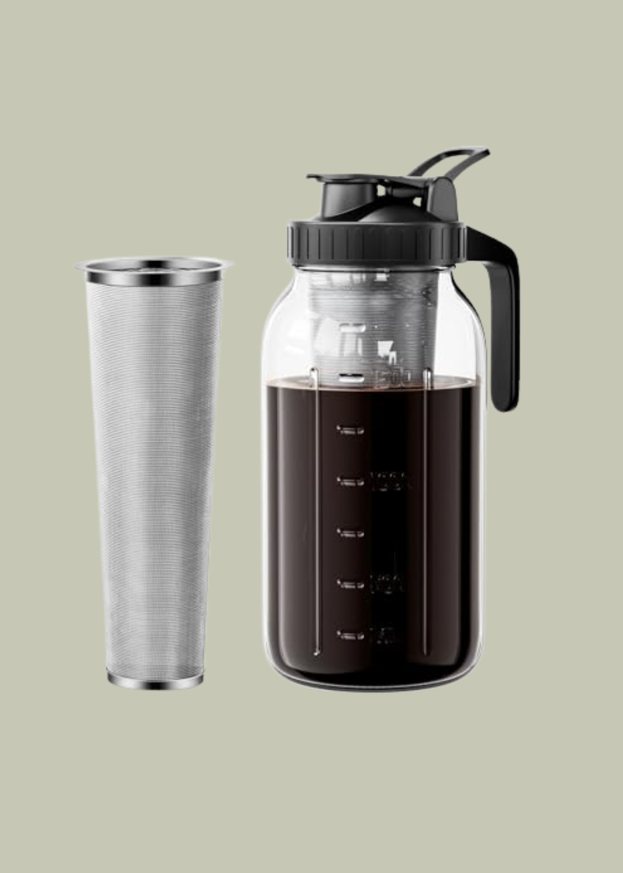 VA1KENE, Va1kene 64oz Cold Brew Coffee Maker With Stainless Steel Mesh Filter, 2 Quart (1.9 Liter) Heavy Duty Iced Coffee Maker W/flip Cap Lid and Spout