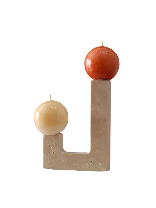 Handmade Travertine L-Shaped Candle Holder
