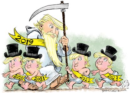 Political Cartoon U.S. Trump reelection new years 2020