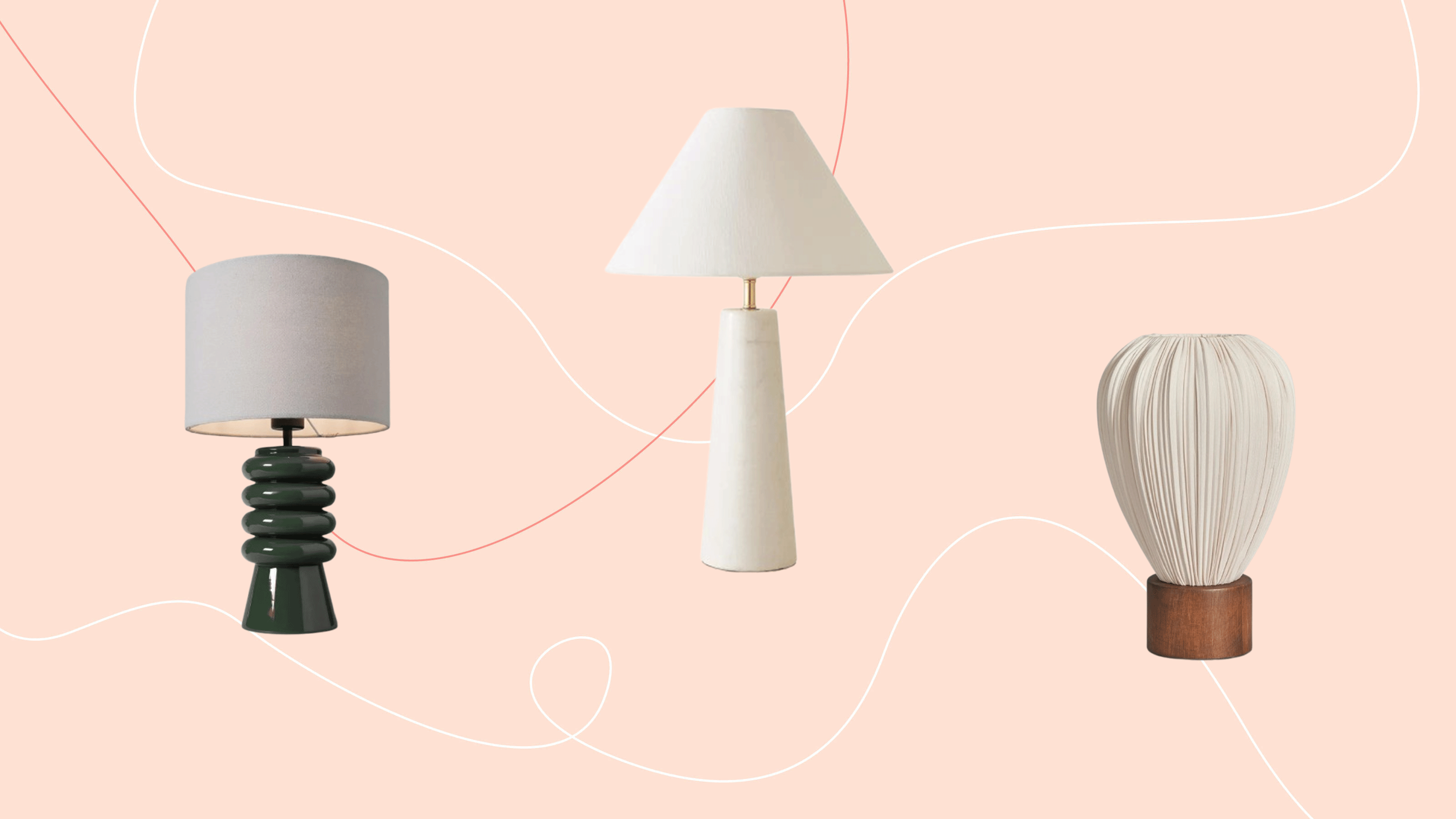 Three table lamps on a pink background