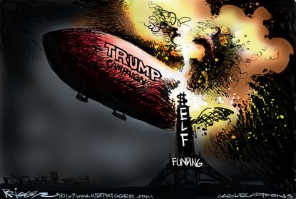 Political cartoon U.S. Trump and self funding