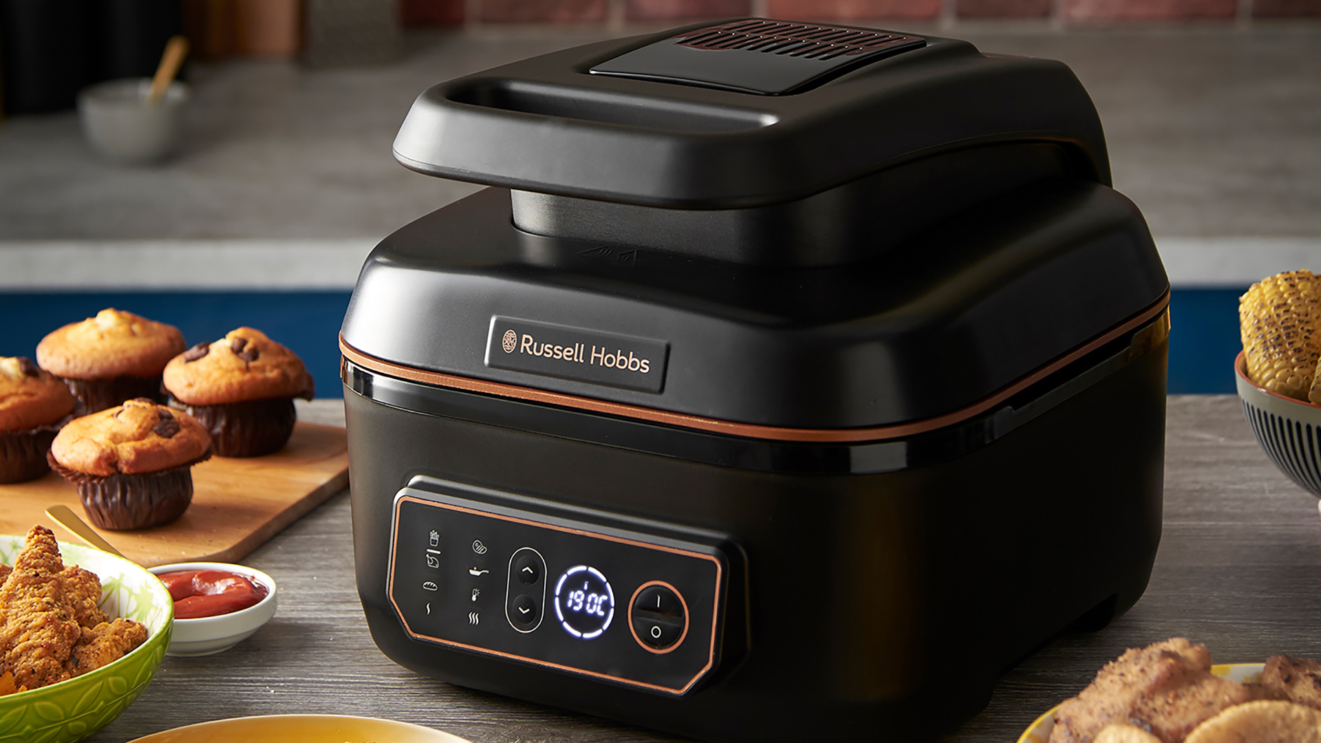 Russell Hobbs Air Fryer on counter with food